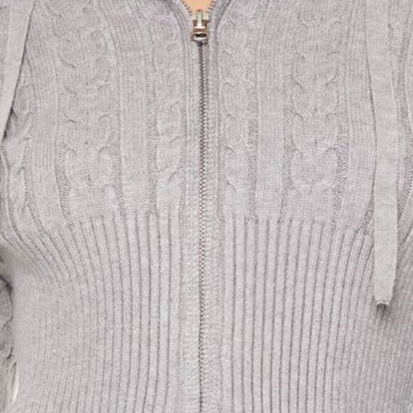 Forever 21 Cropped Cable Knit Zip-Up Sweater Charcoal Size M NWT - Picture 1 of 3